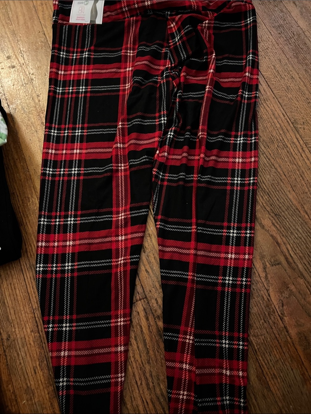 No Boundaries Red and Black Plaid Leggings with White Accent